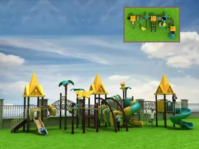 Productafbeelding van Buitenspeelplaats voor kinderen. Speeltoestellen: glijbaan, klimmuur