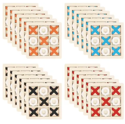 Produktbild von Tic-Tac-Toe-Spiel – Mini-Brettspiel aus Holz – 12 Spielbretter, 10 x 10 cm – Rot, blau, orange und schwarz