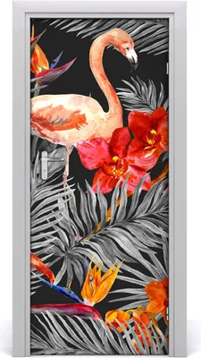 Produktbild von Tulup Türaufkleber 85x205 cm Dekorative Aufkleber Selbstklebend Wasserdichte Tapete Abnehmbar Schlafzimmer Wohnzimmer Wohnkultur - Flamingos und Blumen