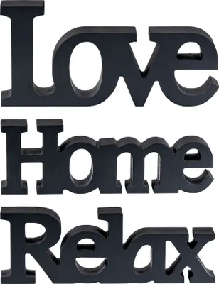 Produktbild von Love Home Relax Schriftzug Schwarz MDF Holz Deko Aufsteller Tischdeko Wohnkultur