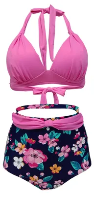 Produktbild von Retro-Bikini-Set – Hochwertiger Taillenteil mit Blumenmuster
