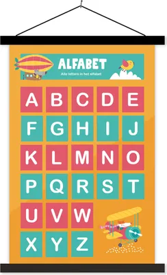 Produktbild von MuchoWow® Textilposter Kinderzimmer - Alphabet - Buchstaben - Mädchen - Jungen - Kinder 60x90 cm mit schwarzem Rahmen - Poster Wohnzimmer