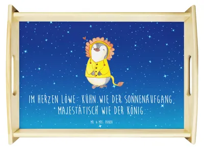 Produktbild von Mr. & Mrs. Panda Serviertablett Löwe Astrologie - Sternenhimmel Blau - Geschenk, Bett-Tablett, Sternzeichen, Geburtstagsgeschenk, tablett holz, Holztablett, betttablett