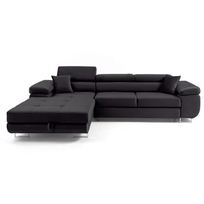 Produktbild von MUFFO Ecksofa ALONZO L Links mit Schlaffunktion 125x195 Velours Schwarz