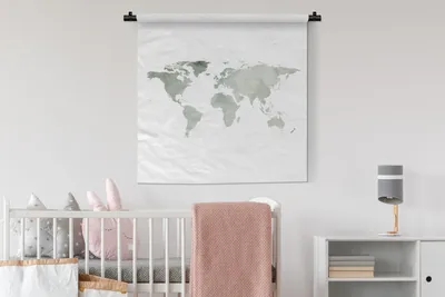 Produktbild von MuchoWow® Wandteppich Wandbehang Weltkarte - Aquarell - Grau 90x90 cm Tapisserie Dekoration Wandtuch - Wandaufhänger