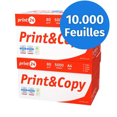 Image de print24 Papier d'impression Papier de copie 10000 feuilles 20 x 500 A4 80 g Premium White PEFC