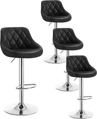 Produktbild von WOLTU 4er Set Barhocker Barstuhl leichte reinige Kunstleder, Gute gepolsterte Sitzfläche, Höhenverstellbar 360° Drehbar, Farbwahl, Schwarz