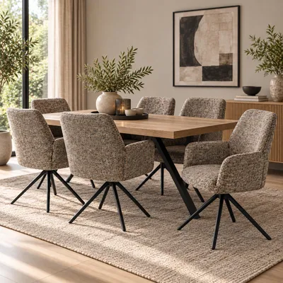 Obrázok produktu pre Sada 6 jedálenských stoličiek HWC-G67, otočné, s automatickou polohou, potiahnuté látkou chenille (410 g/m²), rám čierny alebo hnedý