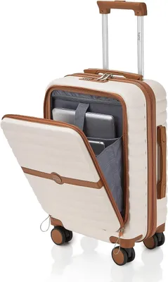 Zdjęcie produktu dla Walizka kabinowa – bagaż podręczny z przegrodą na laptopa – twarda obudowa ABS+PC – 55 x 38 x 24 cm – beżowa