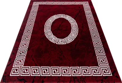 Produktbild von Kurzflor Teppich Wohnzimmer Rot 120x170 Rechteck Mäander-Design aus Polypropylen