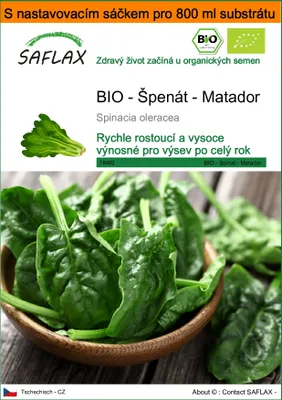 Obrázek produktu pro SAFLAX Garden in the bag - BIO - Špenát - Matador - Spinacia oleracea - 300 Semena - S pěstebním substrátem v praktickém samovztyčovacím sáčku