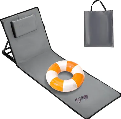 Produktbild von Izrielar Strandmatte mit Tragegurt, Gepolstert, mit verstellbarer Kopflehne, Kopstütze, Rückenlehne, 145 x 47 x 40 cm, Dunkelgrau