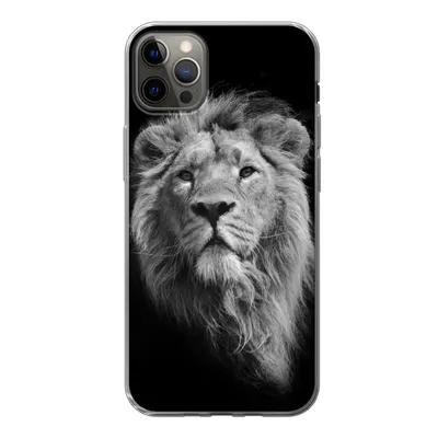 Produktbild von MuchoWow® Handyhülle Schutzhülle Hülle für iPhone 13 Pro Max Löwe - Porträt - Schwarz - Weiß Silikon Softcase Handy Hülle - Mobiltelefon