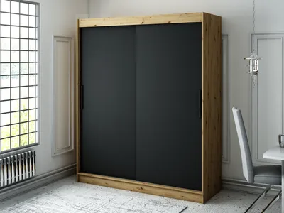 Zdjęcie produktu dla MINIO szafa 180 cm LETO T czarny mat / dąb Artisan