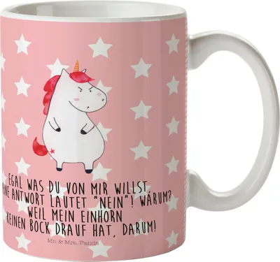 Produktbild von Mr. & Mrs. Panda Mehrwegbecher Einhorn Wut - Rot Pastell - Geschenk, Arbeit, Pott, Unicorn, Plastikbecher, Büro, Trinklernbecher, Haferl, Einhörner, Kinderbecher