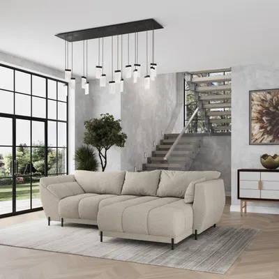 Produktbild von Masseno Ecksofa VESTANO R-S mit Schlaffunktion L-Form, Sofa mit Bettkasten, Wohnzimmersofa, Couch, Soffa, Bettsofa, Couchgarnitur- Beige, QUELLE 05