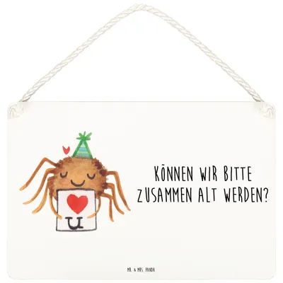 Produktbild von Mr. & Mrs. Panda Schild Spinne Agathe Brief DIN A4 - Weiß - Geschenk, Verliebt, Heiratsantrag, Wandbild Holz, wandtafel, Liebespaar, Türschild, Liebesgeschenk