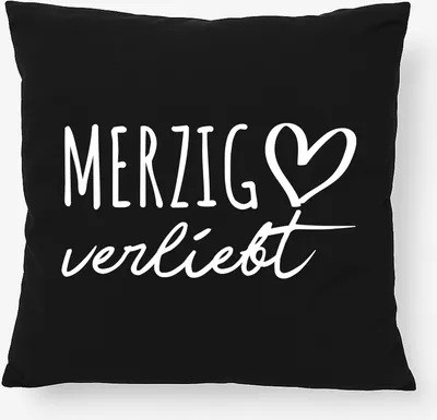 Produktbild von Huuraa Kissen Merzig verliebt 40x40cm mit Füllung Black Baumwolle Dekokissen Geschenkidee