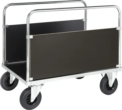 Produktbild von Kongamek Plattformwagen verzinkt 1000x700x900mm mit Ladefläche und 2 stirnseitigen Wänden aus MDF mit Gummibereifung und Bremse