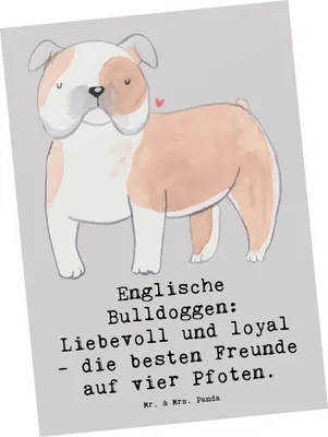 Produktbild von Mr. & Mrs. Panda Postkarte Englische Bulldogge Freunde - Grau Pastell - Geschenk, Hunderassen, Lachen, Familienhund, Postkarten, Pflege, Fotokarte, Hund, Freude