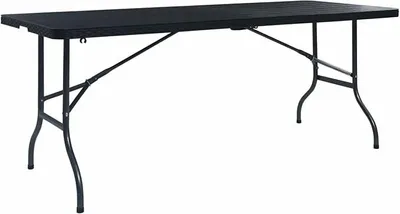 Produktbild von Klappbar Gartentisch Buffettisch Tisch klappbar Campingtisch Partytisch Klapptisch Gartenmöbel Tisch für Garten, Terrasse und Balkon, Schwarz 180×75×72 cm HDPE Rattan-Optik