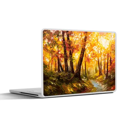 Produktbild von MuchoWow® Laptop Aufkleber Sticker Cover Gemälde - Herbst - Wald - Ölgemälde 31x22.5 cm - Laptop-Deko