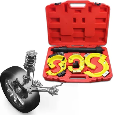 Produktbild von LARS360 Universal Federspannersatz für Kfz McPherson Federbein-Systeme, wärmebehandeltem Stahl, 1000 Kg, 3 Paar Federhalter (65-125mm, 88-160mm, 125-215mm), Distanzstück für sich verjüngende Federn, Tragekoffer