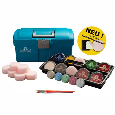 Produktbild von Eulenspiegel 299555, Frauen, bright red, fuchsia pink, Black, golden orange, merlin ,green royal, blue ,sunny yellow, White,, Silver Jewel (Medium) Gold Jewel (Medium) royal red emerald green Sky blue, 20 ml, Outdoor make-up case, 27 Stück(e)