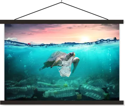 Produktbild von MuchoWow® Textilposter Schildkröte - Meer - Sonne 60x40 cm mit schwarzem Rahmen - Hölzernes
