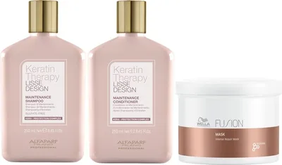 Obrázek produktu pro Alfaparf Keratin Therapy Lisse Design Maintenance Shampoo 250ml + Conditioner 250ml + Wella Fusion Intense Repair Mask 500ml