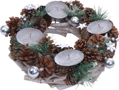 Immagine prodotto di d'Avvento HWC-M15,  d'Avvento da tavolo Decorazione natalizia da tavolo, legno MVG argento Ø 32cm ~ senza candele