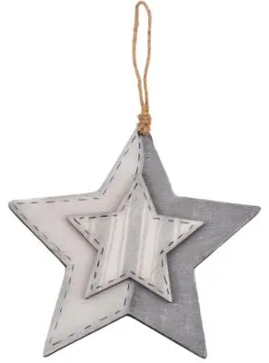 Image de Lot de 4 étoiles décoratives en bois 10 x 10 cm, gris