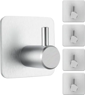 Produktbild von Stück Handtuchhalter Ohne Bohren, Edelstahl Klebehaken Selbstklebende Haken Wandhaken für Bad Küche Toilette Büro, Silber