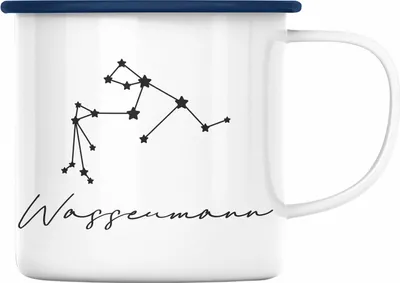 Produktbild von Trendation - Wassermann Sternzeichen Emaille Tasse Geschenk Horoskop Tierkreiszeichen (Blau)