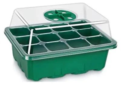 Produktbild von Mini-Gewächshaus für Saatgut - Anzuchtschalen - Set mit 5 - Mit 12 Zellen - Mit Deckel - Kunststoff - Für Innenbereich - Grün