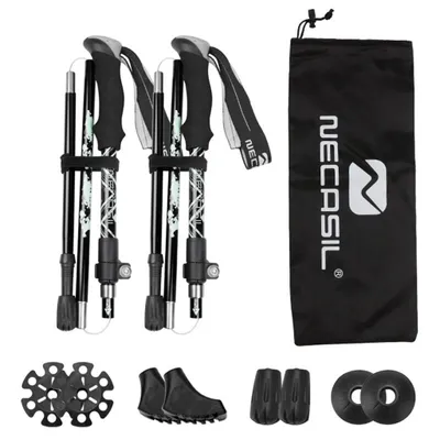 Produktbild von Trekkingstöcke faltbar verstellbar - Nordic Walking Stöcke 110-125cm - Wanderstöcke mit 4 Paar Gummipuffern für Trekking Schwarz