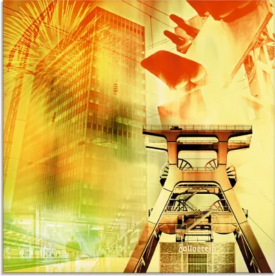 Produktbild von ARTland Glasbild Essen Skyline Abstrakte Collage I Größe: 30x30 cm