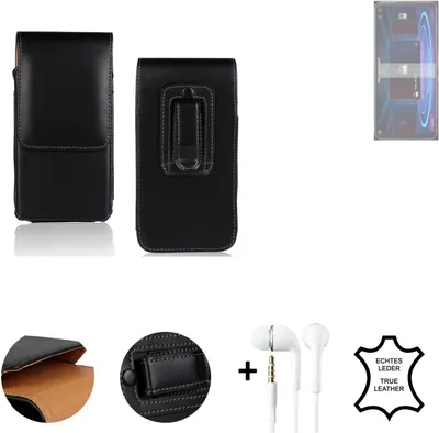 Produktbild von K-S-Trade Leder Gürteltasche + Kopfhörer kompatibel mit Nubia RedMagic 5G Seitentasche Belt pouch Holster Handyhülle Schutz Hülle Etui schwarz 1x