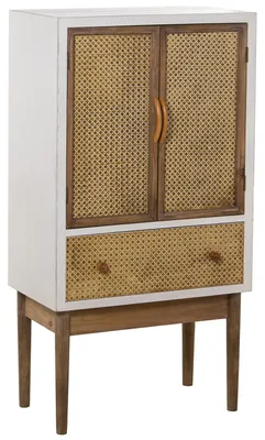 Kast mit 2 Türen und 1 Schublade, Holz, weiß/natur, 60x35x116 cm