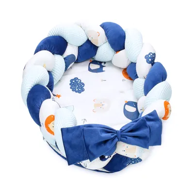 Obrázok produktu pre Hniezdo pre novorodencov Babynest - Zamatové plyšové hniezdo s vrkočovým vankúšikom rozoberateľná súprava obojstranné hniezdo pre bábätko detská postieľka 75X45, dúha