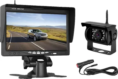 Image de Système de moniteur de vue arrière, écran HD 7 pouces, caméra étanche IP68, supporte 4 caméras, installation sans fil, vision nocturne