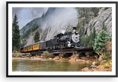 Produktbild von Gerahmtes Poster - Schwarzer Rahmen - Alt Lokomotive Berge - 91,5x61 cm - Wand Bild - Wanddeko - Wandbilder - Kunstposter - Wandposter - Bilderrahmen - Bilder - Kunstdruck - P2BAA91x61-4581