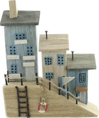 Produktbild von Dekohäuschen Hafenpromenade" maritime Deko, 26 cm hoch, Holzdeko"