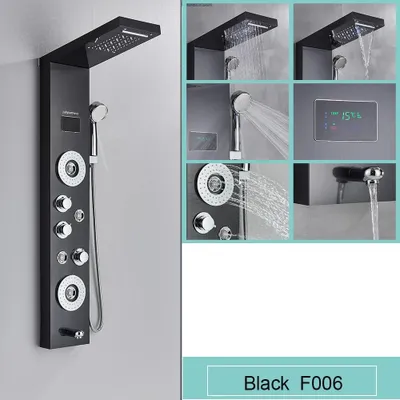 Produktbild von LED Duschpaneel 8006 - Thermostat Duschsystem - 304 Edelstahl - SPA Regendusche Mit Massagejets - Wandmontage - Schwarz