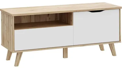 Image de Meuble TV - VANKKA - Chene / Blanc mat - 124,4 x 41,7 x 54,3 cm