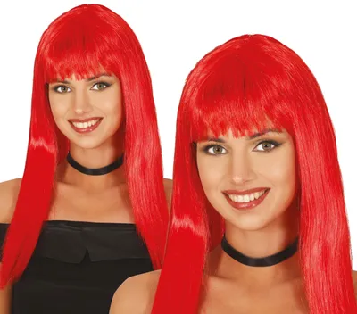 Produktbild von Karneval Bunte Perücke Lang Fasching Zirkus Kostüm Haarstyling Gelb Weiß Modeaccessoire, Farbe: Rot