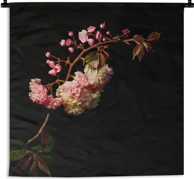 Produktbild von MuchoWow® Wandteppich Wandbehang Eine Kirschblüte vor schwarzem Hintergrund 60x60 cm Tapisserie Dekoration Wandtuch - Dekorationen - Wand Decke