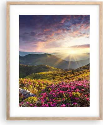 Produktbild von Gerahmtes Poster - Rahmen in heller Eiche - Gebirge Wiese Landschaft Wald - 40x50 cm - Wand Bild - Wanddeko - Wandbilder - Wandposter - Bilderrahmen - Bilder - Kunstdruck - Wandbild - P2NPA40x50-3152