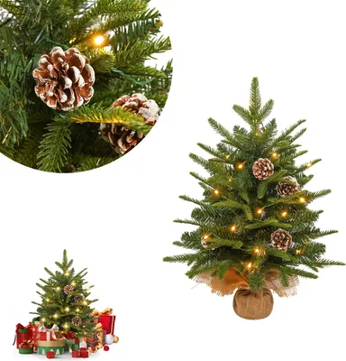 Image de YARDIN Mini Arbre de Noël avec éclairage blanc chaud LED Petit Arbre de Noël Artificiel Décoré pour Noël Décoration 60cm Table Arbre de Noël Type A-PE+PVC Mixed Christmas Tree