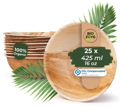 Productafbeelding van BIOZOYG Palmbbladservies, kom, 25 stuks, 425 ml, rond - Wegwerp soepbord